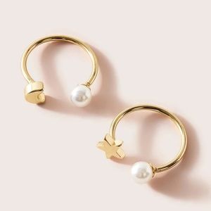 2pcs Pearl & Moon Decor Ring